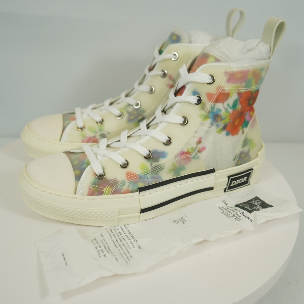Dior x Kim Jones B23 High Top Sneakers Floral Flowers White Dior